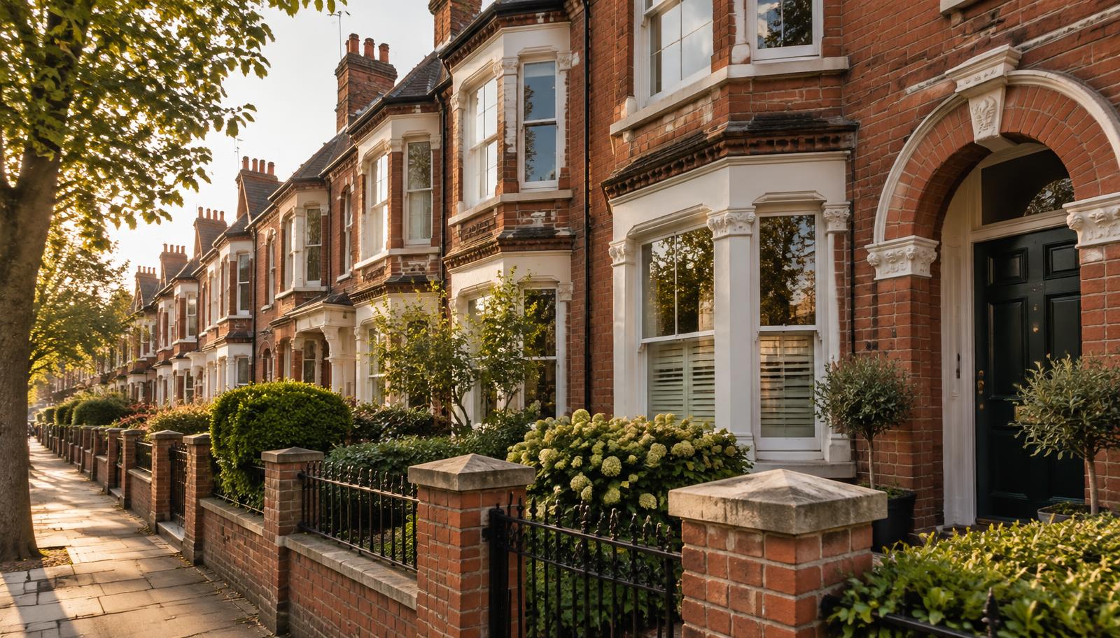 A row of well-maintained brick terraced houses in Birmingham